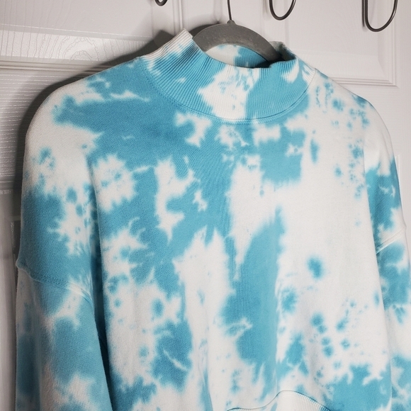 Spiritual Gangster Revolve Blake Blue Tie Dye Printed Rib Mock Neck Sweatshirt - Picture 5 of 9